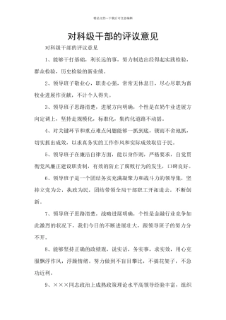对科级干部的评议意见