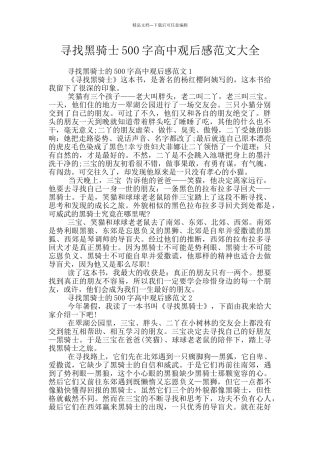 寻找黑骑士500字高中观后感范文大全