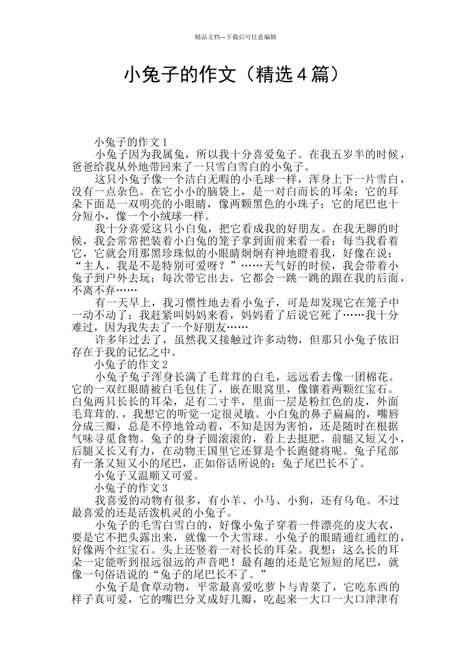 小兔子的作文(精选4篇)_第1页