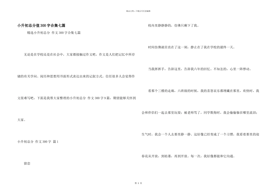 小升初满分300字合集七篇_第1页