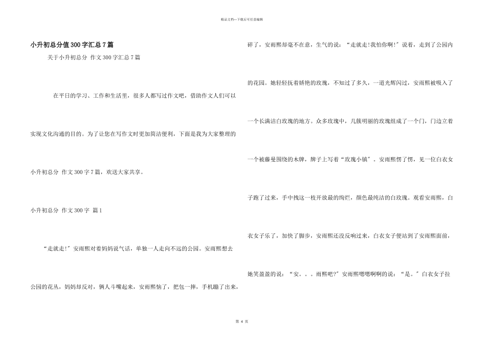 小升初满分300字汇总7篇_第1页