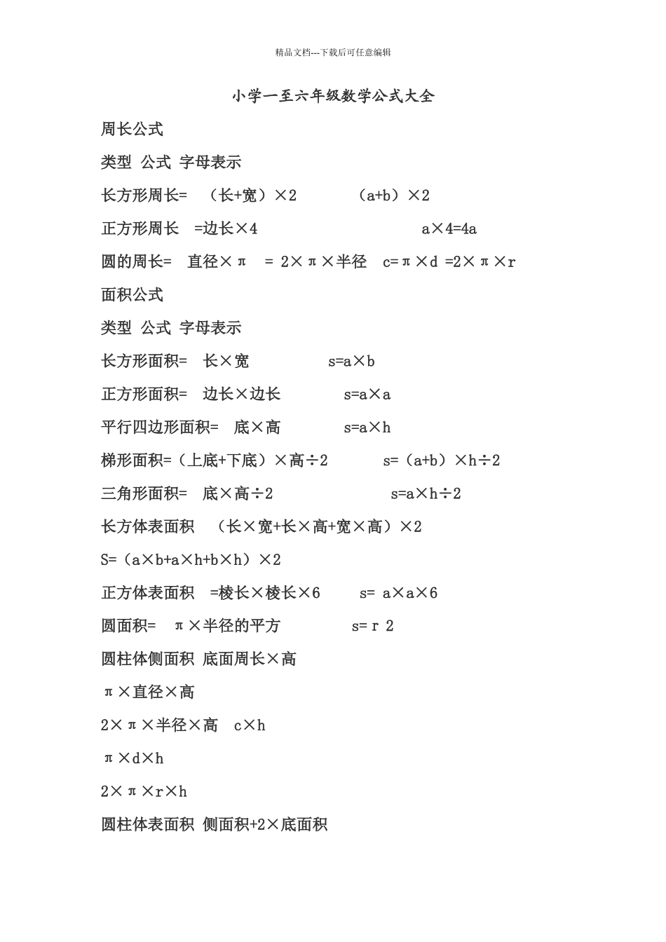 小学一到六年级数学公式_第1页