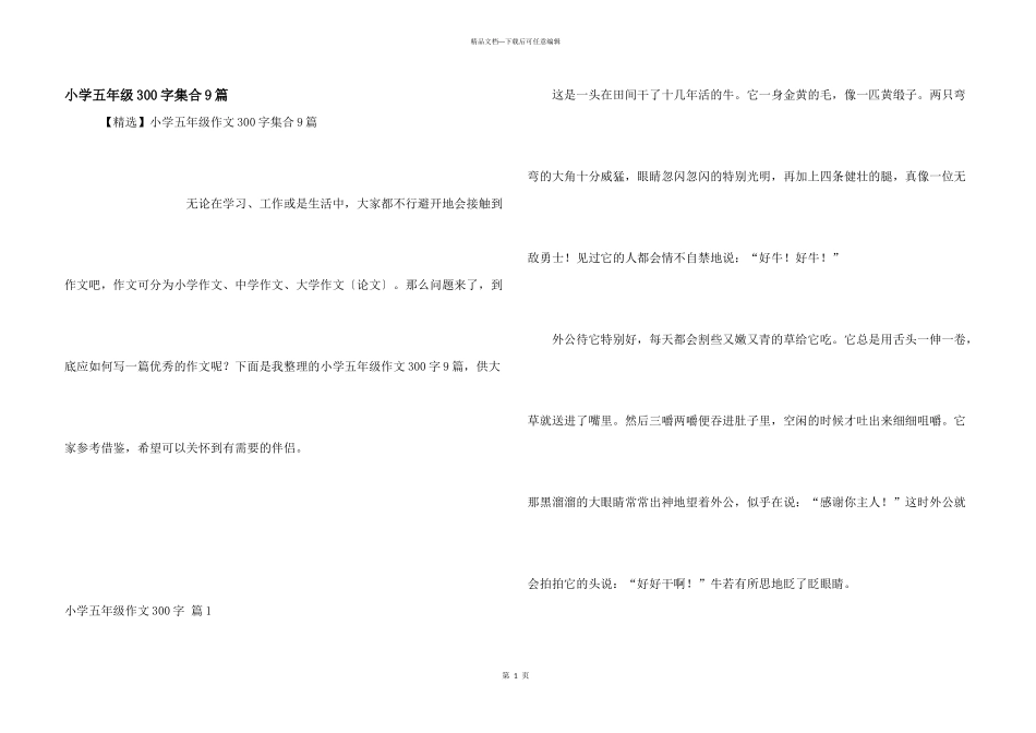 小学五年级300字集合9篇_第1页