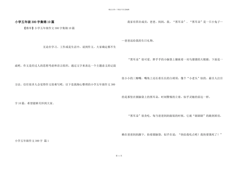 小学五年级300字集锦10篇_第1页