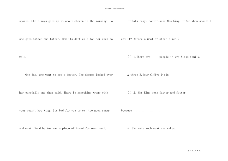 小学五年级英语阅读理解及答案_第2页