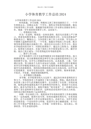 小学体育教学工作总结2024