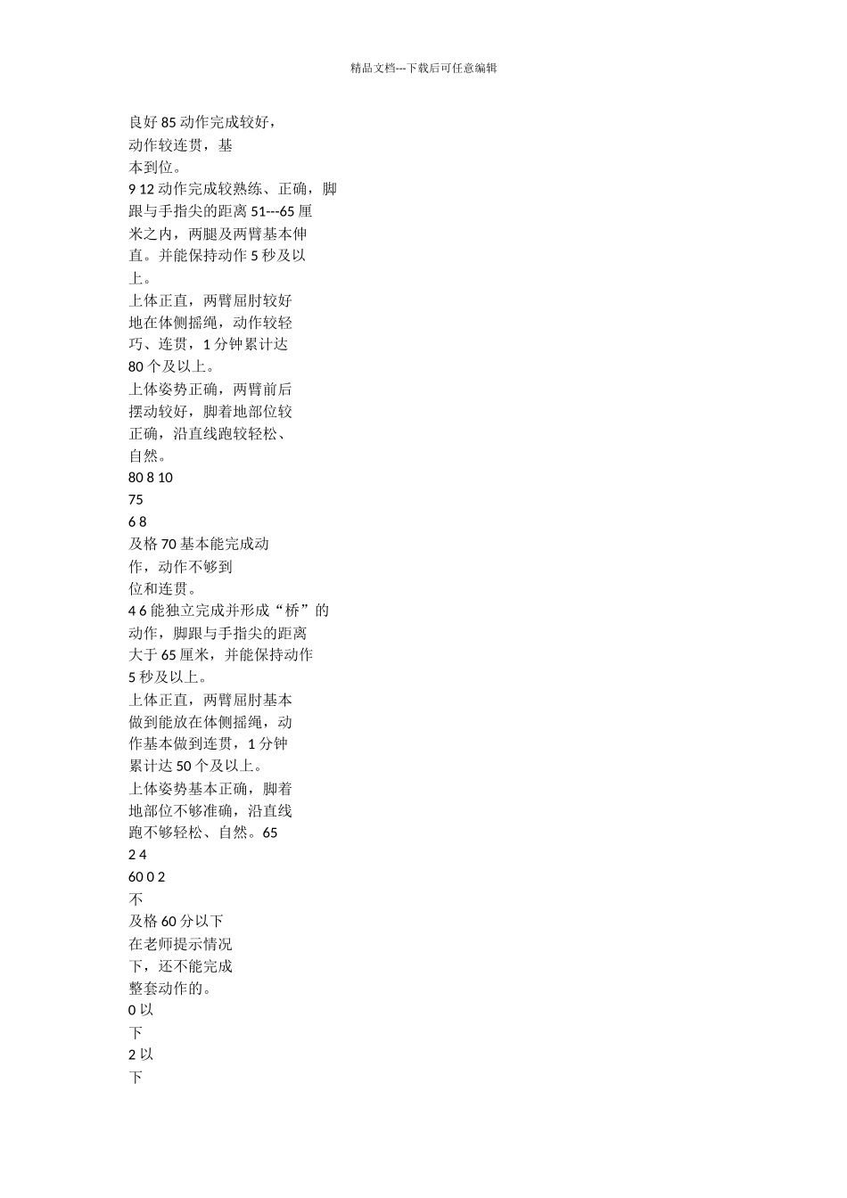 小学体育课各年级考核项目标准表_第3页