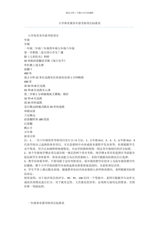 小学体育课各年级考核项目标准表