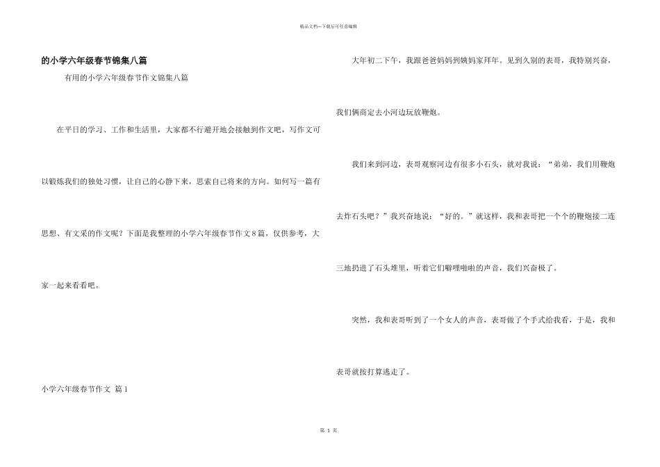 小学六年级春节锦集八篇_第1页