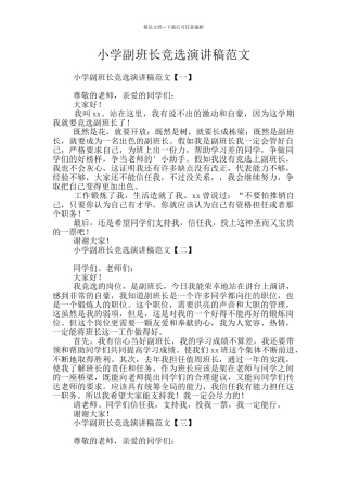 小学副班长竞选演讲稿范文