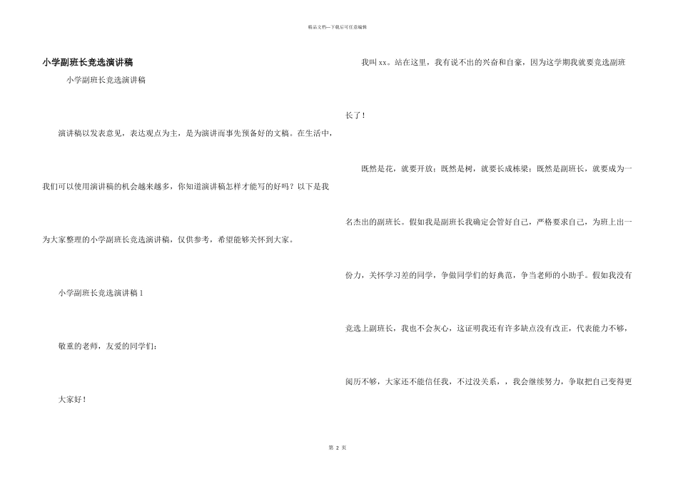 小学副班长竞选演讲稿_第1页