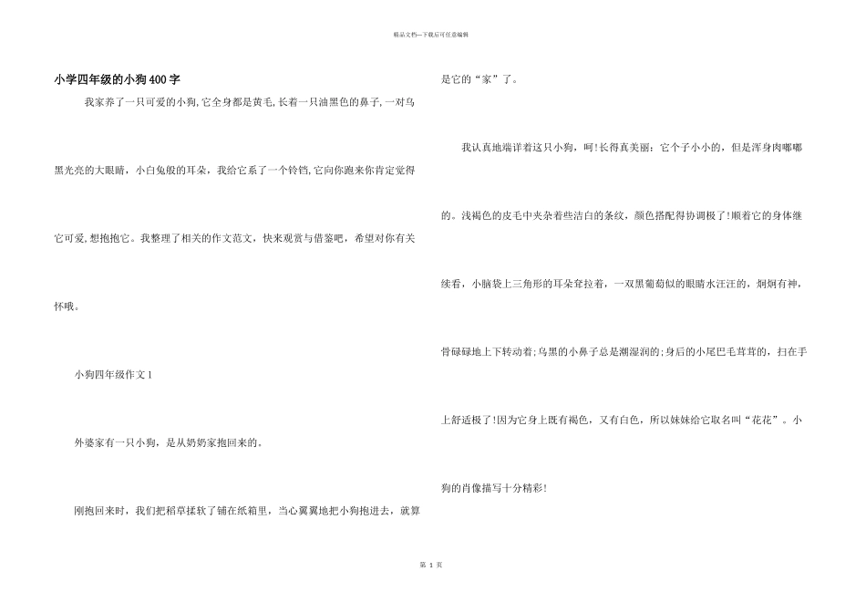 小学四年级的小狗400字_第1页
