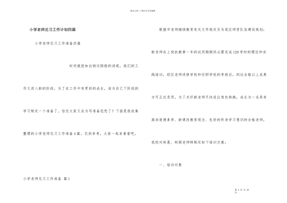 小学教师见习工作计划四篇_第1页