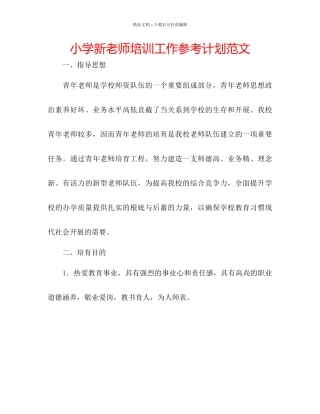小学新教师培训工作参考计划范文
