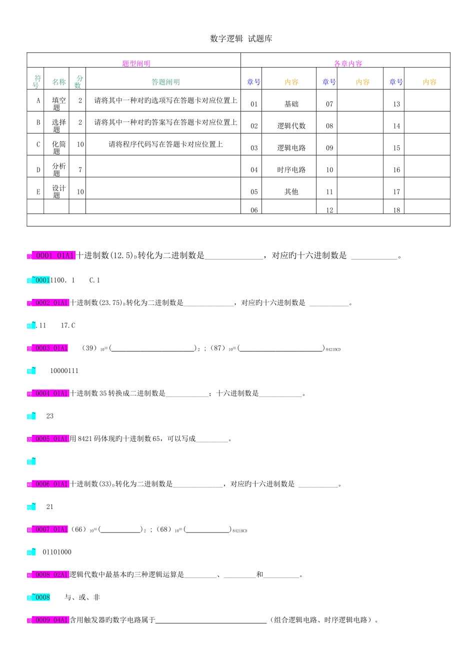 2025年数字逻辑题库_第1页