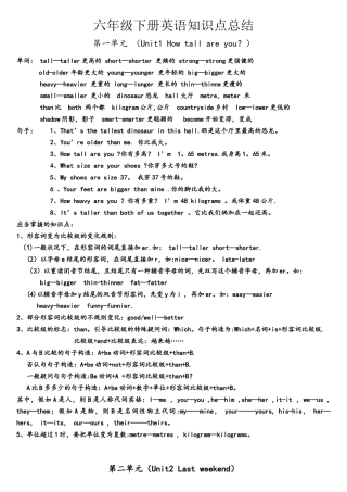 2025年pep六年级英语下册知识点总结