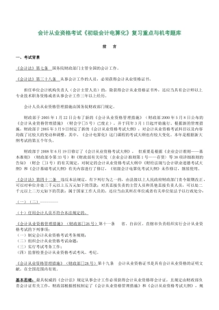 2025年《初级会计电算化》复习重点与机考题库教案资料
