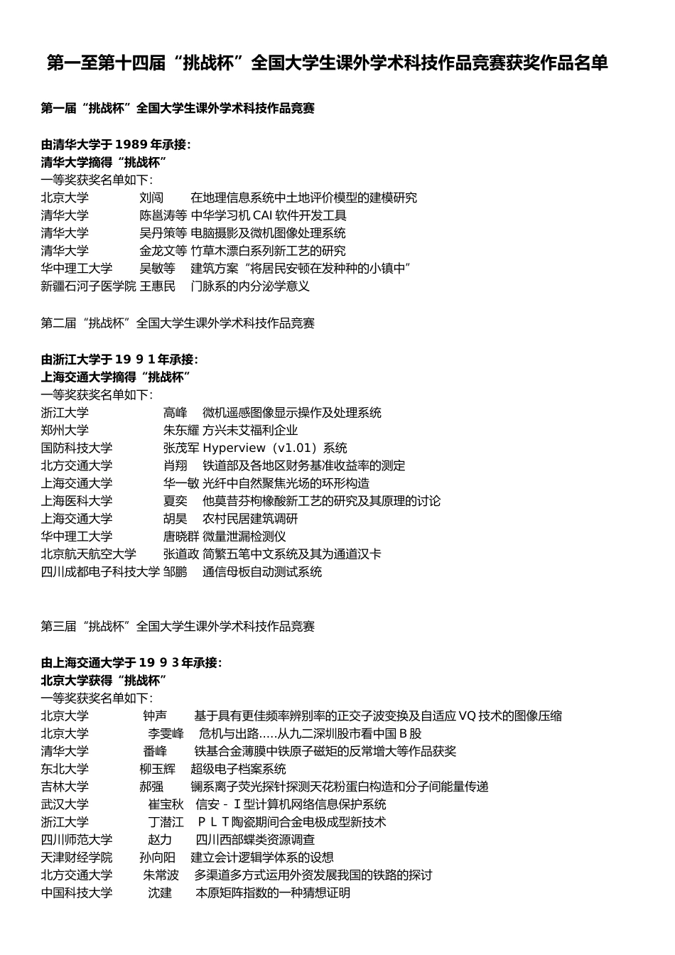 2025年第114届挑战杯全国大学生课外学术科技作品竞赛特等奖及一等奖作品名单_第1页