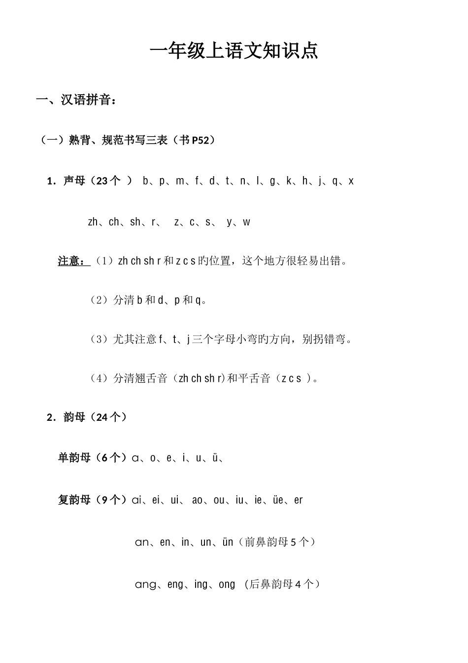 2025年新部编版一年级上语文复习知识点总结_第1页