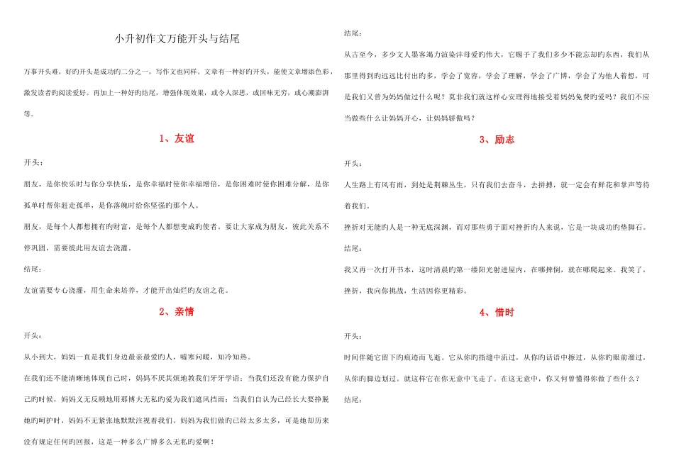 2025年小升初作文万能开头与结尾_第1页