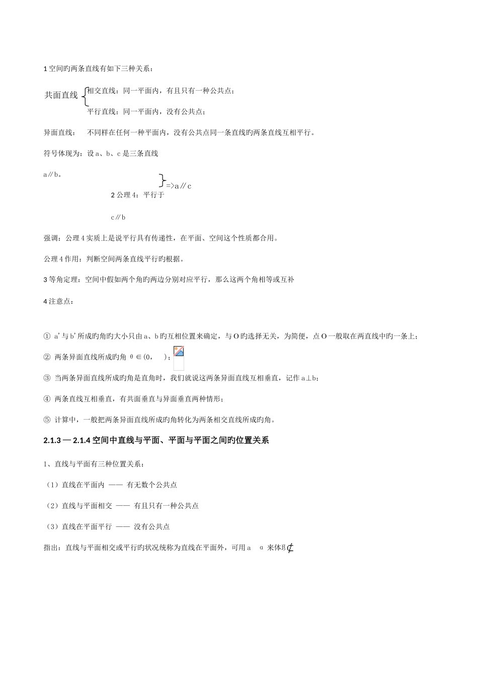 2025年点线面之间的位置关系的知识点总结_第2页