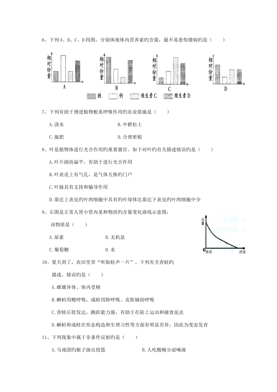2025年湖南省祁阳县初中生物学业水平考试模拟试卷_第2页