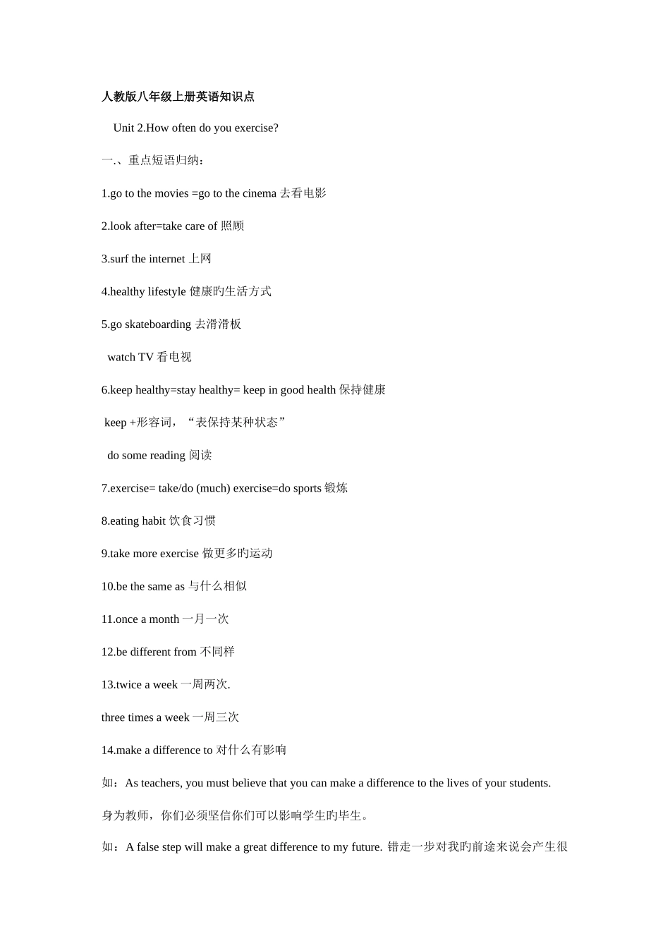 2025年新版新目标英语八上第二单元知识点_第1页