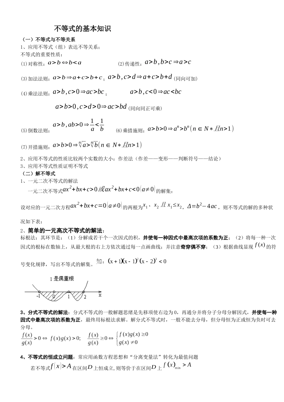 2025年高中不等式的基本知识点和练习题含答案_第1页