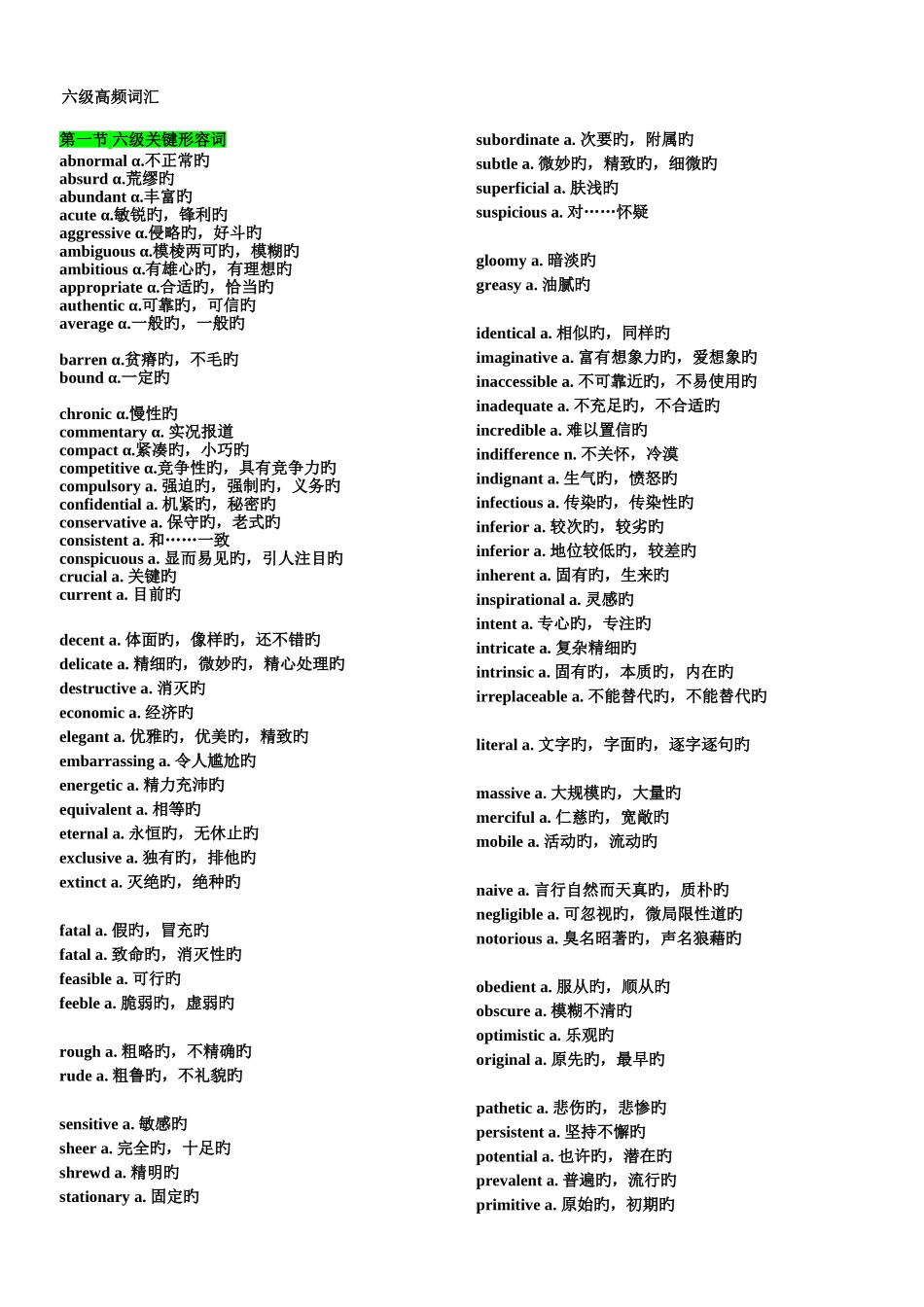2025年英语六级高频词汇整理分词性_第1页