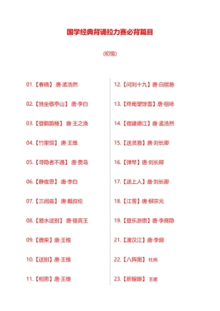 2025年小学国学必背篇目初级