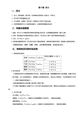 2025年八年级物理下册《第十章浮力》知识点总结资料讲解