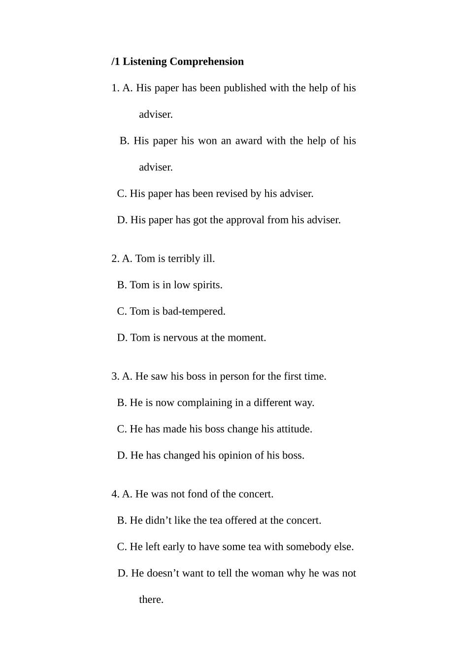 2025年1月学位英语听力真题_第1页