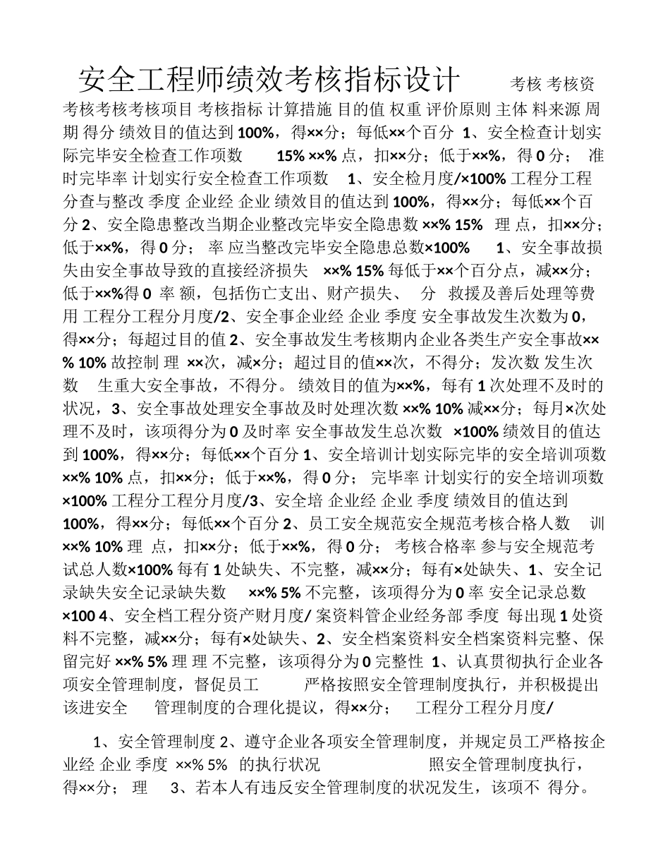 2025年安全工程师绩效考核指标设计_第1页