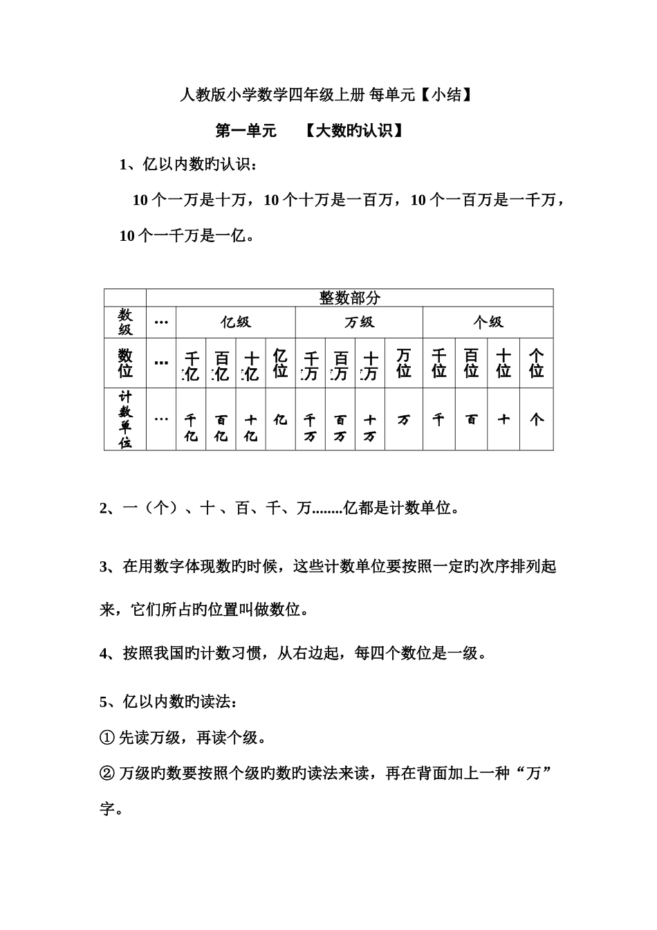 2025年新课标人教版四年级数学上册知识点归纳_第1页