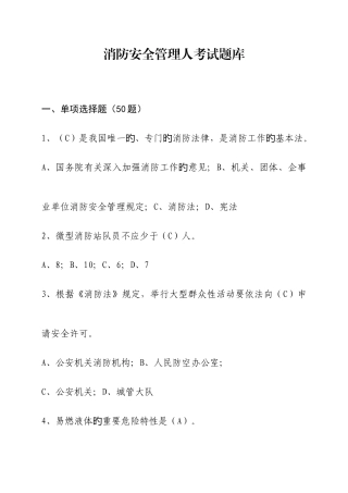 2025年消防安全管理人考试题库及答案