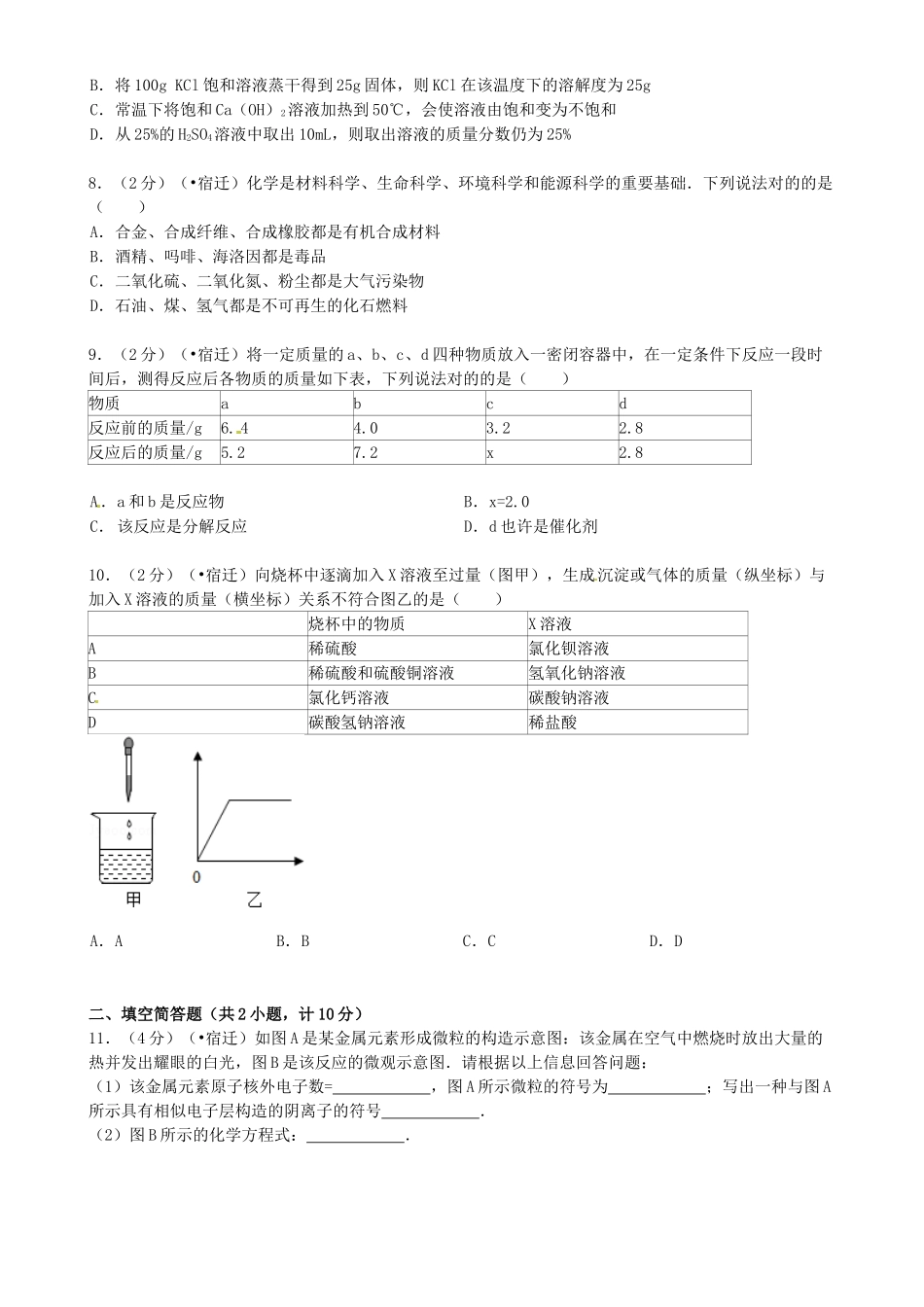 2025年江苏省宿迁市中考化学真题试题含答案_第2页