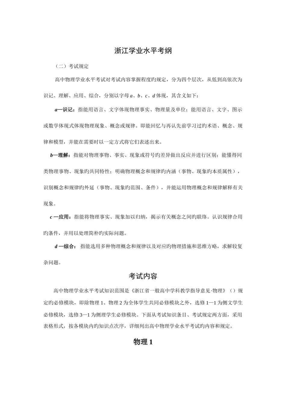2025年浙江省普通高中学业水平考考纲物理_第1页