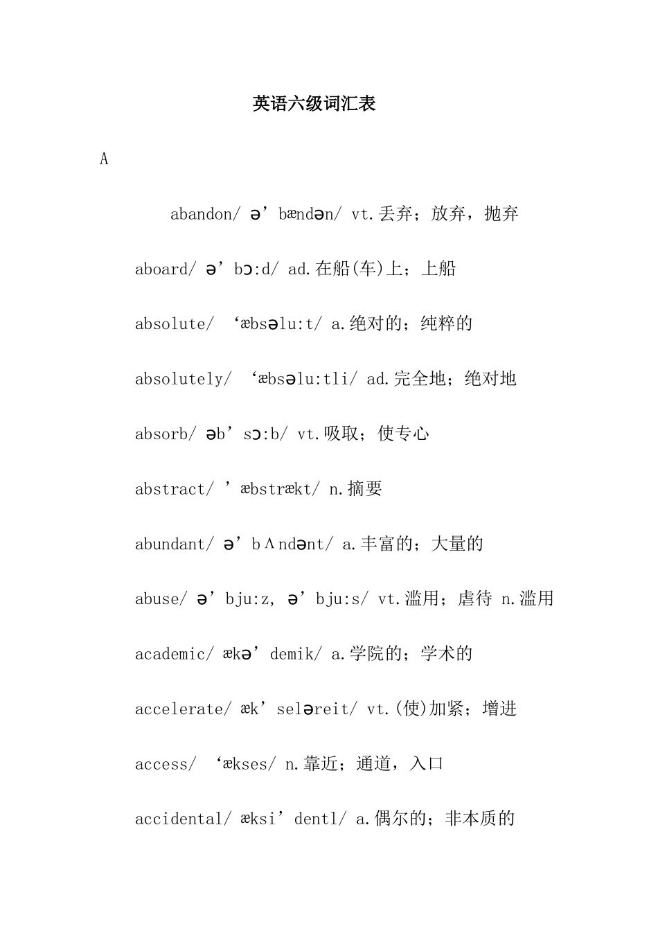 2025年大学英语六级词汇表带音标_第1页