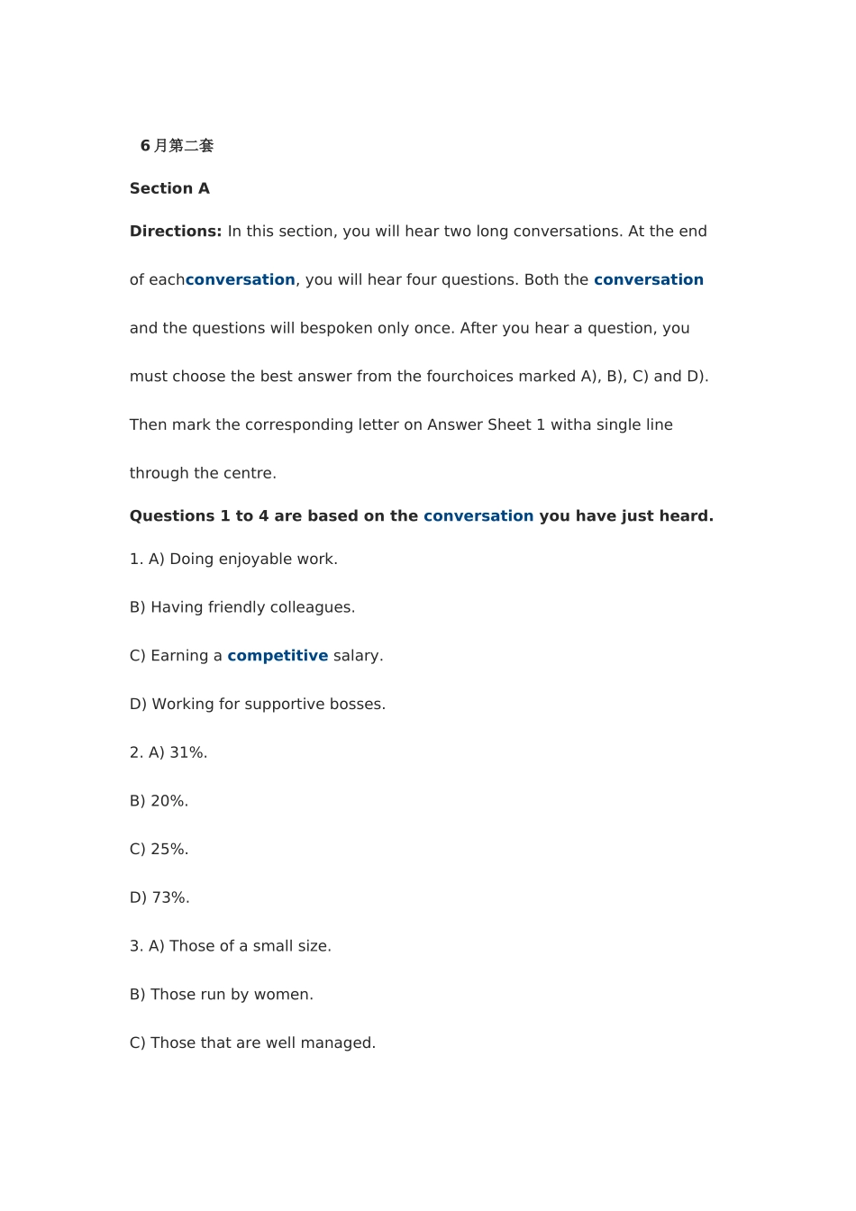 2025年英语六级听力真题及答案第二套_第1页