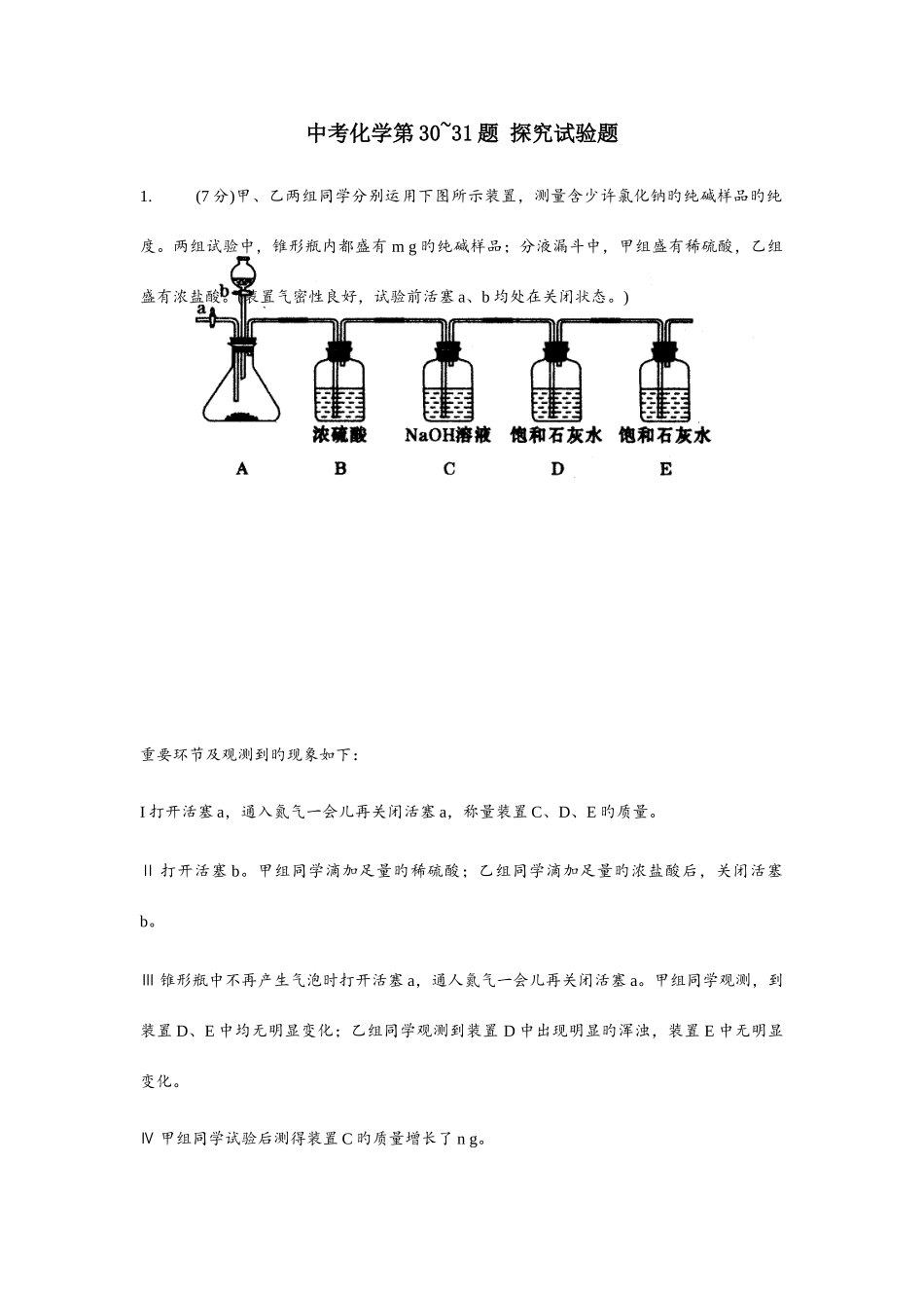 2025年武汉初三化学中考实验探究题推断题专题真题_第1页