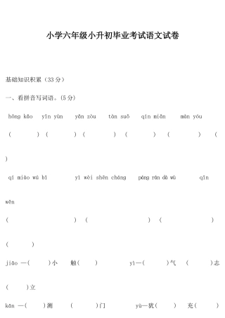 2025年小升初语文测试卷范文
