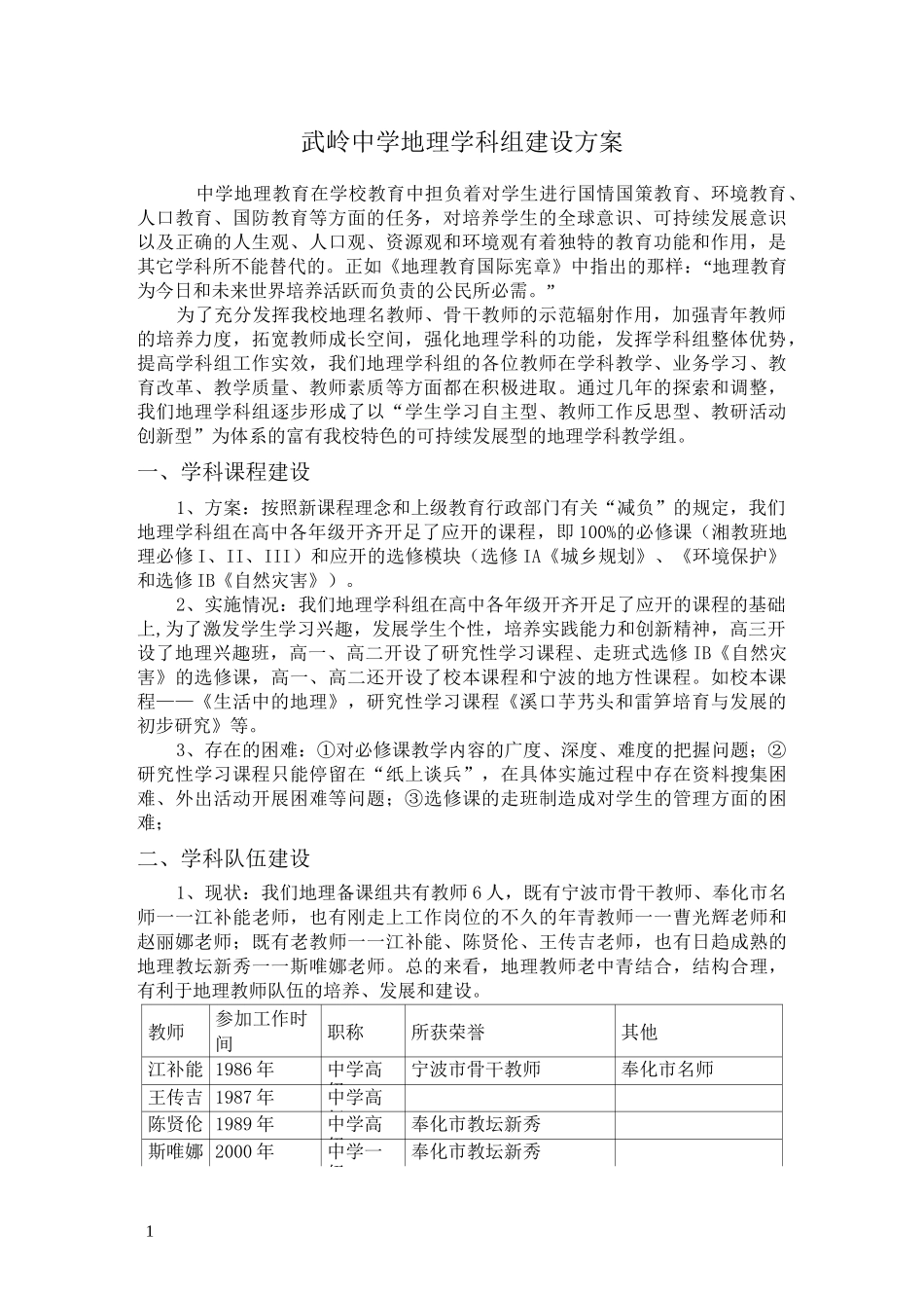 武岭中学地理学科组建设方案_第1页