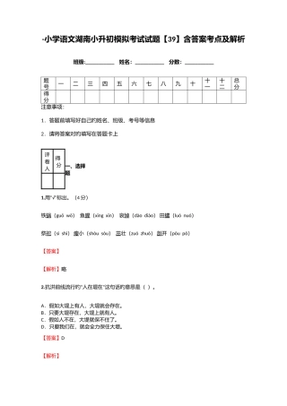 2025年小学语文湖南小升初模拟考试试题含答案考点及解析