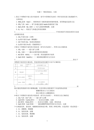 (完整word)初三化学中考专题(11)物质的除杂、分离练习及答案