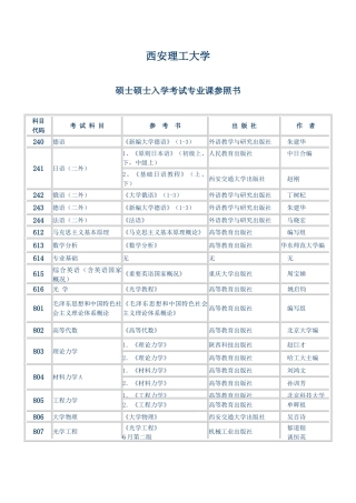 2025年西安理工大学硕士研究生入学考试专业课参考书目