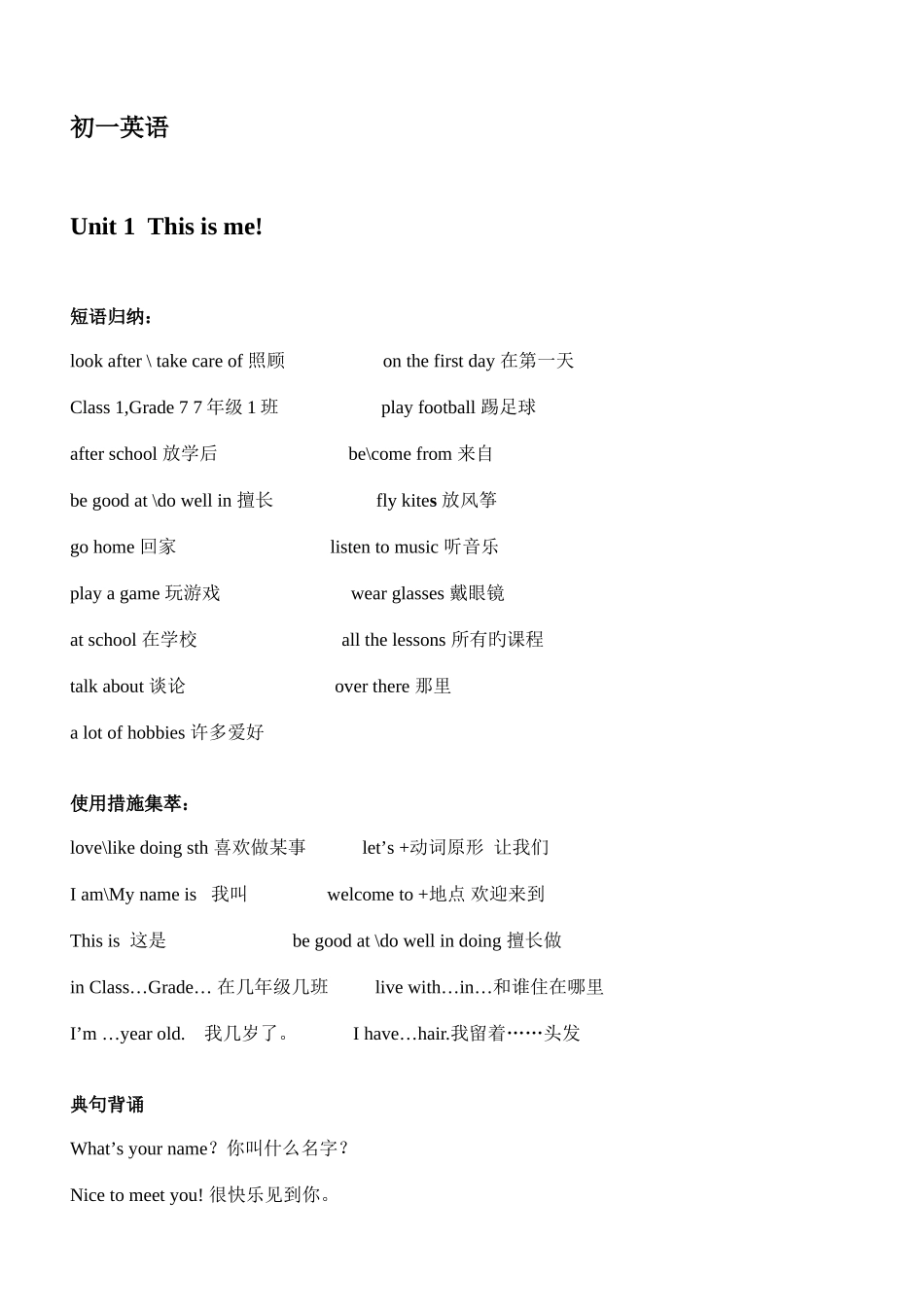 2025年译林牛津初一上册英语知识点归纳_第1页