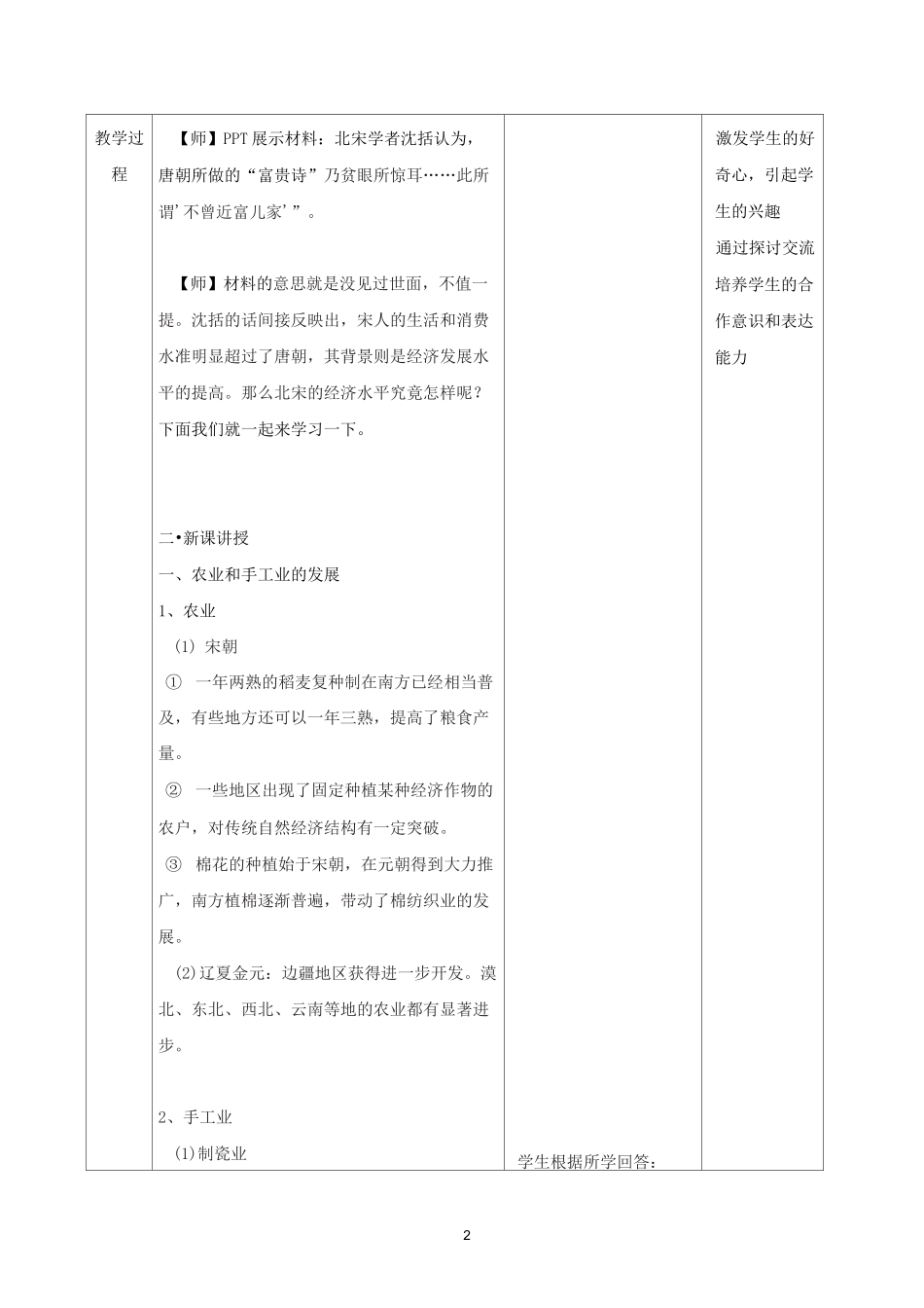 高中历史 第11课 辽宋夏金元的经济与社会教案 新人教版必修《中外历史纲要(上)》_第2页