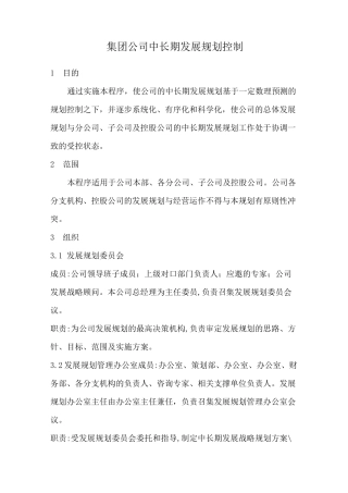集团公司中长期发展规划控制
