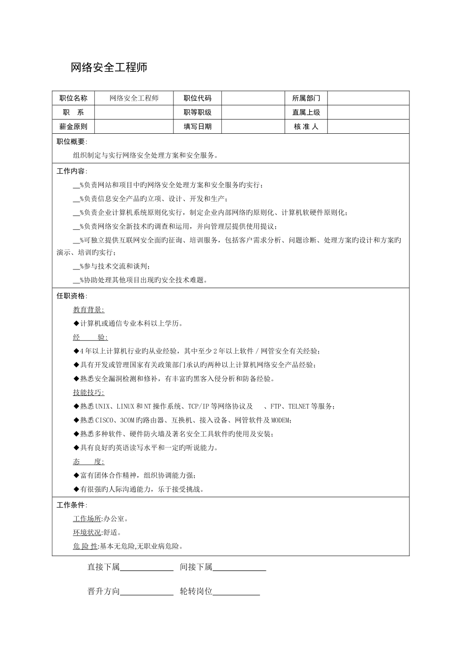 2025年网络安全工程师岗位说明书_第2页