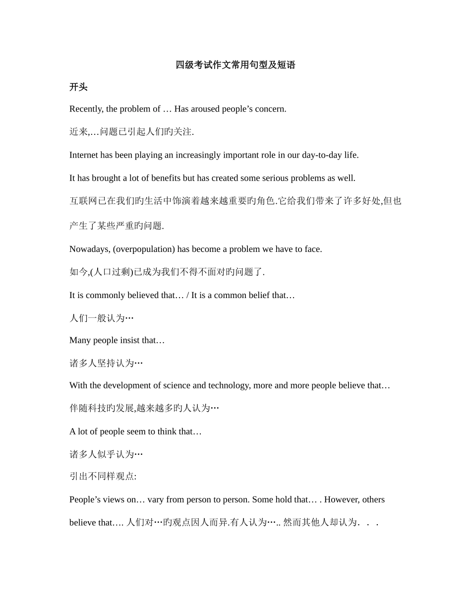 2025年精华版四级考试作文常用句型_第1页